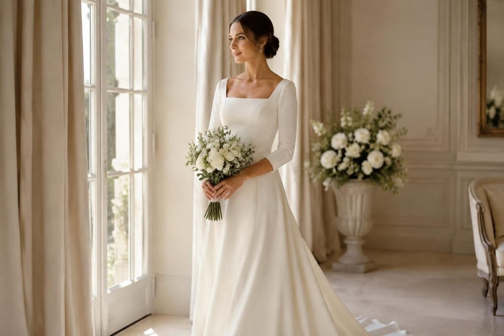découvrez la robe de mariée simple, alliance parfaite d’élégance et de sobriété pour célébrer votre grand jour avec raffinement.