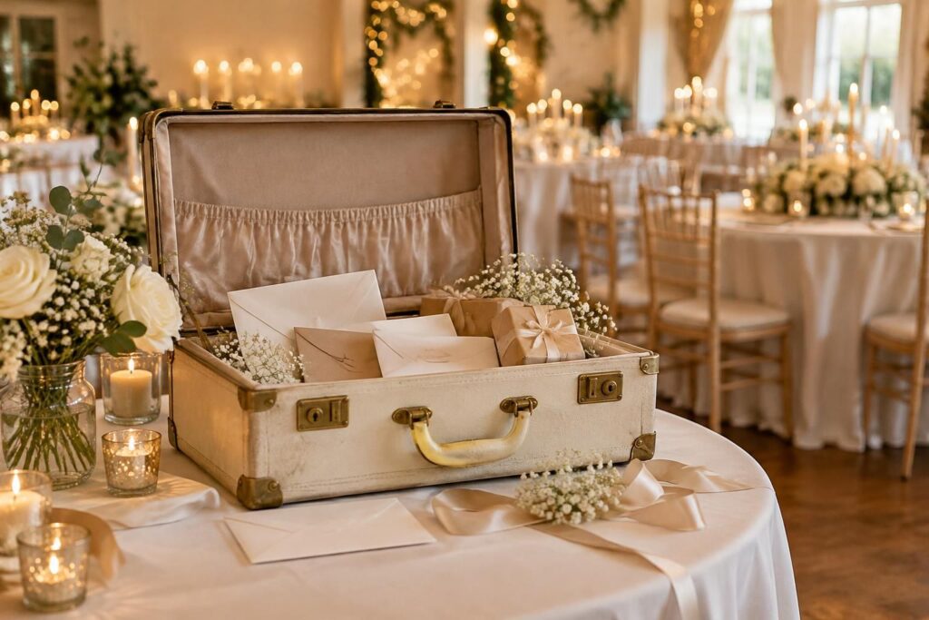 découvrez l’urne valise pour mariage, une idée originale et élégante pour recueillir les cadeaux et petits mots de vos invités.
